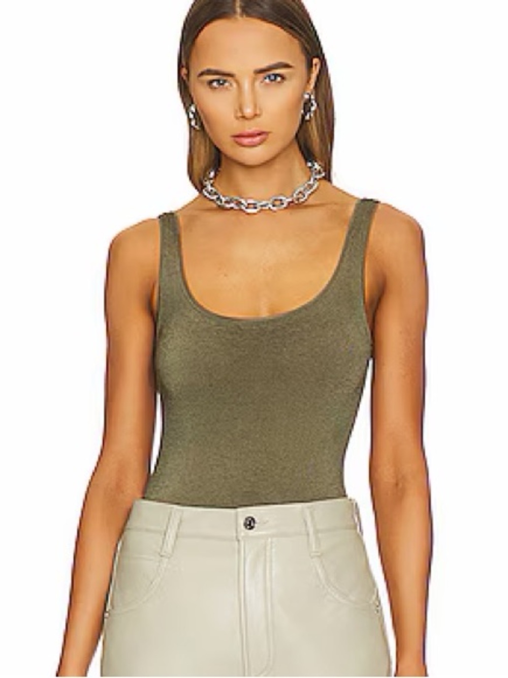 $255 Wolford XS Jamaika string bodysuit Dark Army Green.